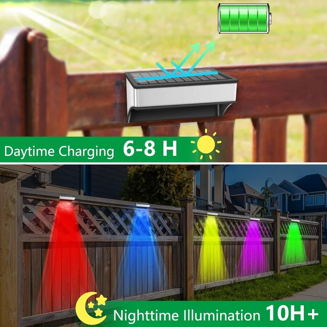 Alt view image 13 of 14 - Solar Fence Lights Outdoor,8 Pack Step Lights Solar Powered with 9 Lighting Options, IP65 Waterproof, Deck Light Solar Powered for Outside/Backyard/Patio/Wall/Railing/Pool/Stair