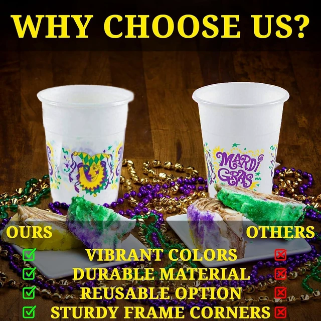 Alt view image 12 of 12 - Fun Express - Mardi Gras Disposable Cups for Mardi Gras - Party Supplies - Drinkware - 50 Pieces