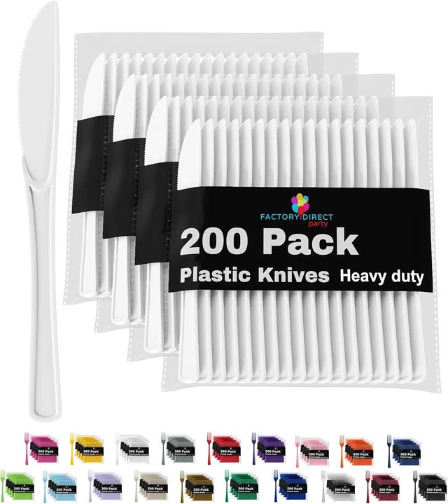 Alt view image 8 of 14 - Party Solids White Plastic Knives 200 Pcs White Knives Disposable Utensils Heavy Duty Plastic Cutlery Set Disposable Cutlery Sets Flatware Sets Silverware Set Party Supplies & Party Tableware
