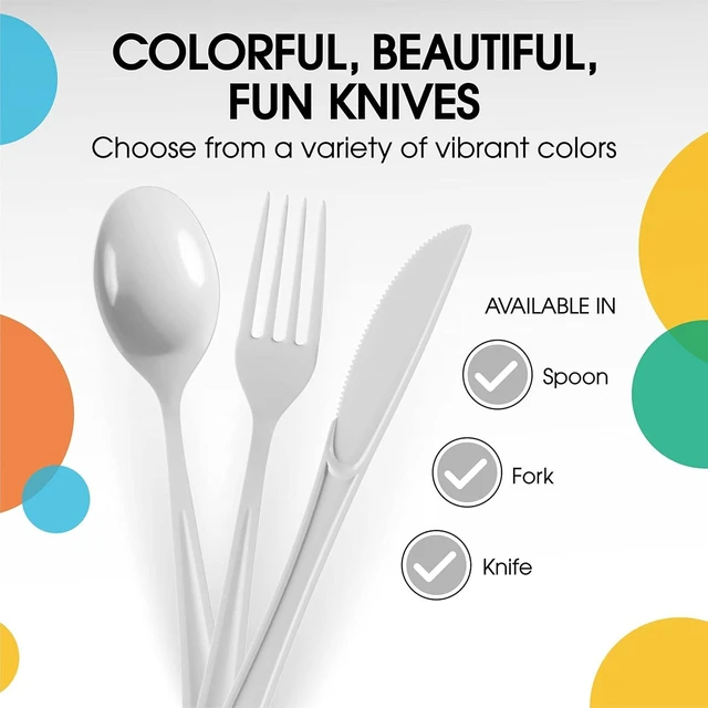 Alt view image 10 of 14 - Party Solids White Plastic Knives 200 Pcs White Knives Disposable Utensils Heavy Duty Plastic Cutlery Set Disposable Cutlery Sets Flatware Sets Silverware Set Party Supplies & Party Tableware
