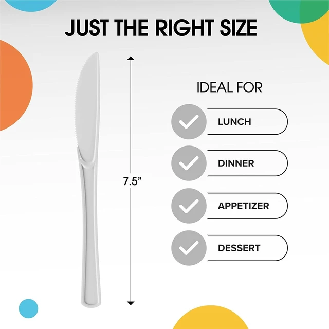 Alt view image 9 of 14 - Party Solids White Plastic Knives 200 Pcs White Knives Disposable Utensils Heavy Duty Plastic Cutlery Set Disposable Cutlery Sets Flatware Sets Silverware Set Party Supplies & Party Tableware