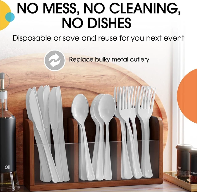 Alt view image 12 of 14 - Party Solids White Plastic Knives 200 Pcs White Knives Disposable Utensils Heavy Duty Plastic Cutlery Set Disposable Cutlery Sets Flatware Sets Silverware Set Party Supplies & Party Tableware