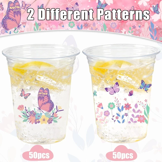 Alt view image 11 of 14 - 100 Pieces Butterfly Plastic Cups, 12 Oz Butterflies Floral Plastic Clear Disposable Drinking Cups for Spring Summer Party Favor Birthday Wedding Party Supplies