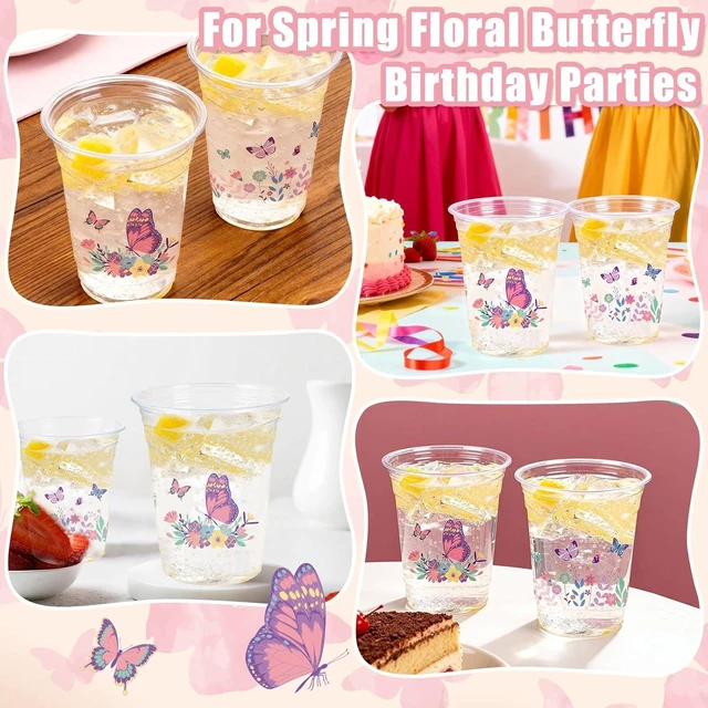 Alt view image 13 of 14 - 100 Pieces Butterfly Plastic Cups, 12 Oz Butterflies Floral Plastic Clear Disposable Drinking Cups for Spring Summer Party Favor Birthday Wedding Party Supplies