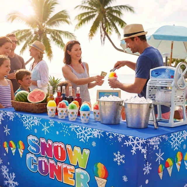 Alt view image 13 of 14 - 24" x 118" Snow Cones Tablecloth for Cool Snow Cones Stand Supplies Ice Cream Table Cover for Kids Summer Party Supplies Summer Beach Picnic Birthday Party Decorations
