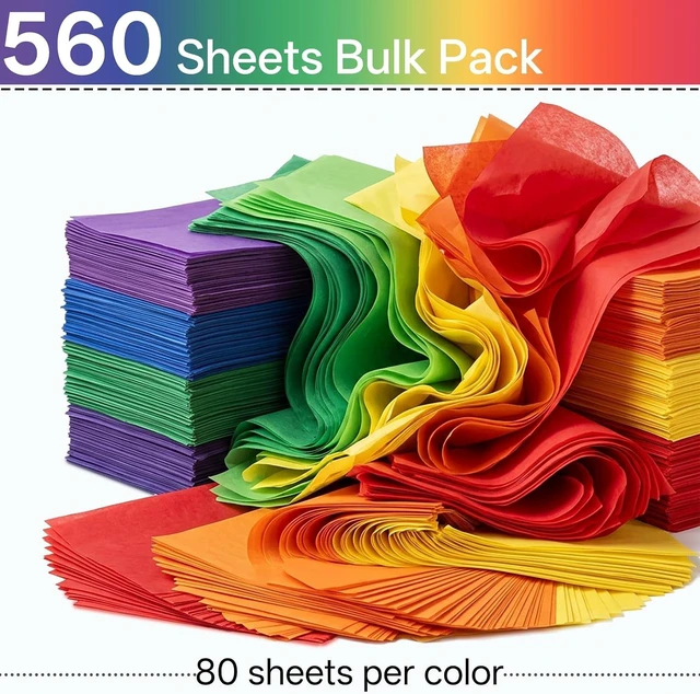 Alt view image 12 of 14 - Colored Tissue Paper 14 x 20 in,560 Sheets Rainbow 7 Colors 8.2lb Assorted Tissue Paper for Gift Wrapping,Festive,Paper Flowers,Birthday,Party,Wedding