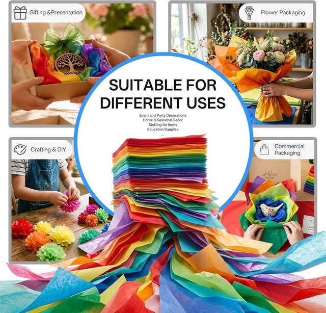 Alt view image 14 of 14 - Colored Tissue Paper 14 x 20 in,560 Sheets Rainbow 7 Colors 8.2lb Assorted Tissue Paper for Gift Wrapping,Festive,Paper Flowers,Birthday,Party,Wedding