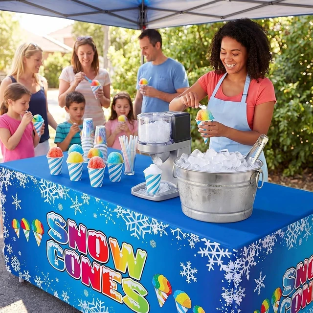 Alt view image 14 of 14 - 24" x 118" Snow Cones Tablecloth for Cool Snow Cones Stand Supplies Ice Cream Table Cover for Kids Summer Party Supplies Summer Beach Picnic Birthday Party Decorations