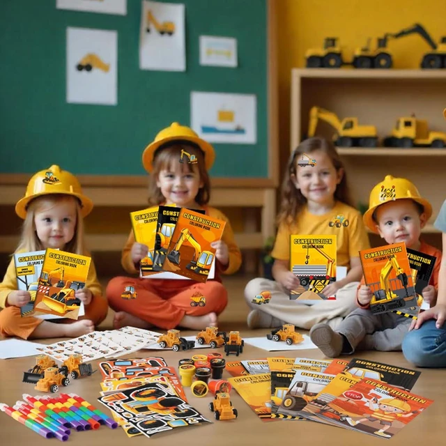 Alt view image 14 of 14 - BenLouis 84Pcs Construction Party Favors Excavator Theme Coloring Books Crayons Sticker Set Bulk for Kids Construction Birthday Goodie Bag Stuffer Classroom Gifts Rewards Craft Pinata Fillers