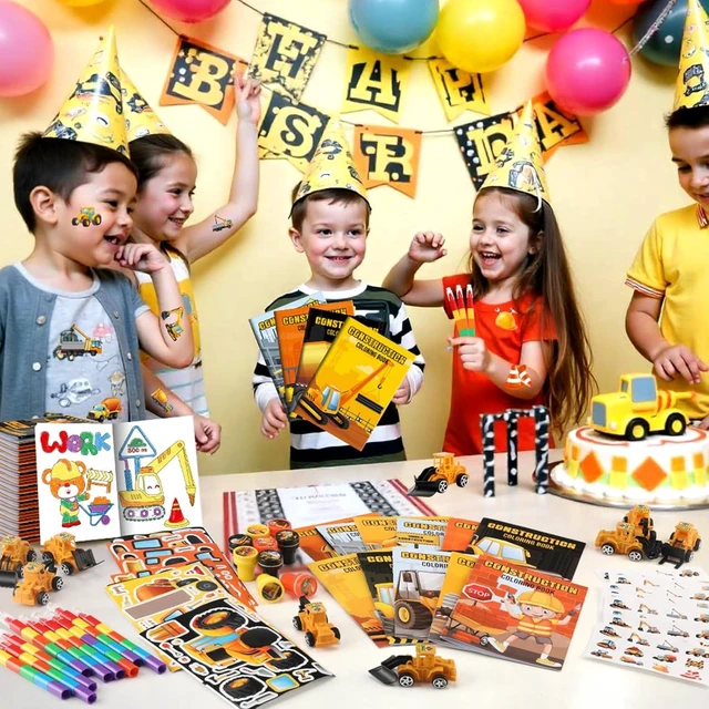 Alt view image 13 of 14 - BenLouis 84Pcs Construction Party Favors Excavator Theme Coloring Books Crayons Sticker Set Bulk for Kids Construction Birthday Goodie Bag Stuffer Classroom Gifts Rewards Craft Pinata Fillers