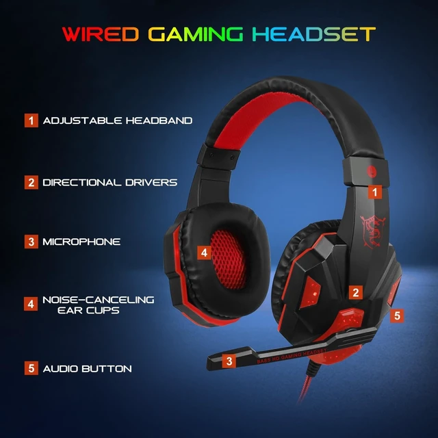 Alt view image 13 of 14 - BlueFinger Gaming Keyboard Mouse Headset Combo, USB Wired Crack Backlit,114 Keys Letters Glow LED Keyboard, Red LED Light Headset for Laptop PC Computer Work and Game