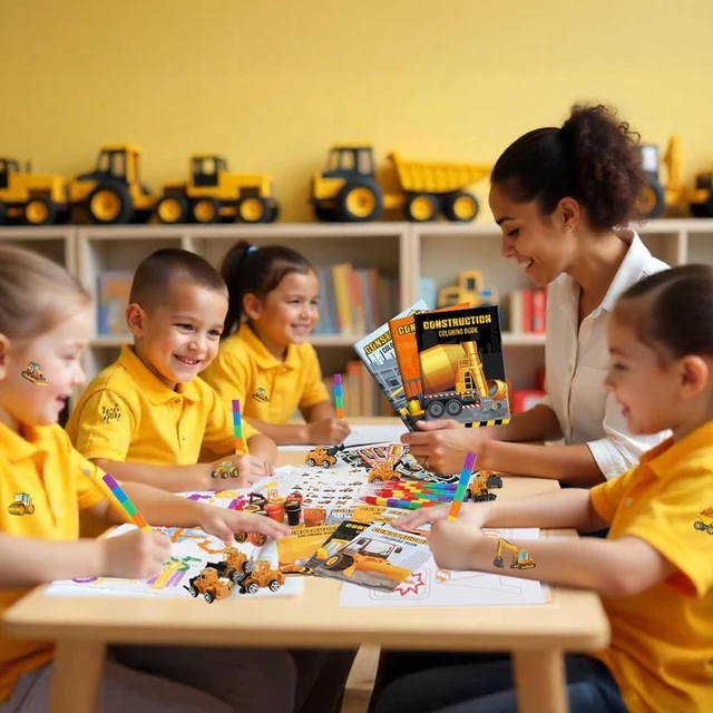 Alt view image 12 of 14 - BenLouis 84Pcs Construction Party Favors Excavator Theme Coloring Books Crayons Sticker Set Bulk for Kids Construction Birthday Goodie Bag Stuffer Classroom Gifts Rewards Craft Pinata Fillers