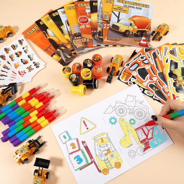 Alt view image 11 of 14 - BenLouis 84Pcs Construction Party Favors Excavator Theme Coloring Books Crayons Sticker Set Bulk for Kids Construction Birthday Goodie Bag Stuffer Classroom Gifts Rewards Craft Pinata Fillers