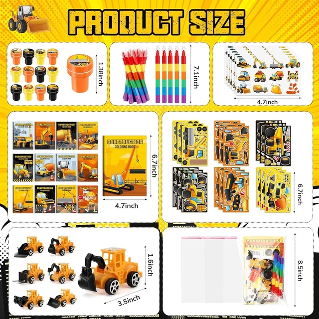 Alt view image 10 of 14 - BenLouis 84Pcs Construction Party Favors Excavator Theme Coloring Books Crayons Sticker Set Bulk for Kids Construction Birthday Goodie Bag Stuffer Classroom Gifts Rewards Craft Pinata Fillers