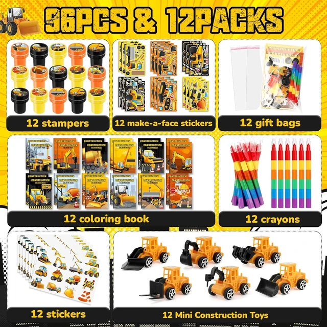 Alt view image 9 of 14 - BenLouis 84Pcs Construction Party Favors Excavator Theme Coloring Books Crayons Sticker Set Bulk for Kids Construction Birthday Goodie Bag Stuffer Classroom Gifts Rewards Craft Pinata Fillers