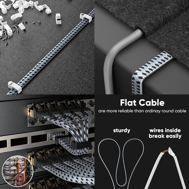 Alt view image 12 of 14 - ARISKEEN Cat 8 Ethernet Cable 75 FT, 40Gbps 2000Mhz High Speed Cat8 Network LAN Patch Cord, Nylon Braided Heavy Duty Shielded RJ45 Flat Internet Cable with Clips for Indoor Outdoor - 75 Feet (Grey)