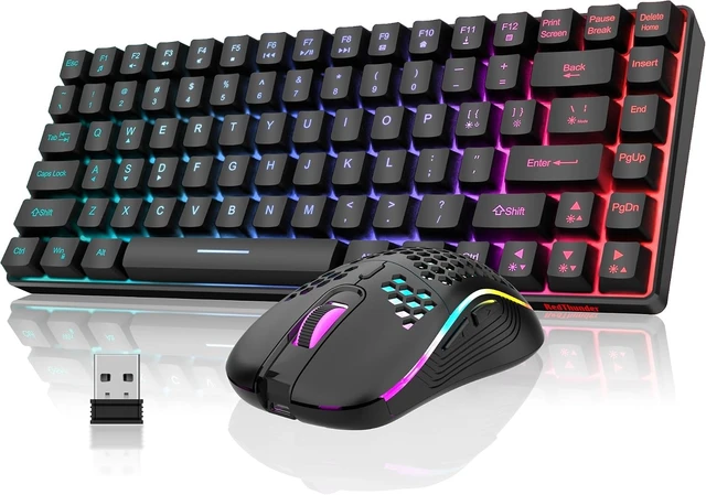 Alt view image 7 of 12 - RedThunder K84 Wireless Keyboard and Mouse Combo, Rainbow Backlit Rechargeable Battery, 75% Layout TKL Ultra Compact Gaming Keyboard & Lightweight 3200 DPI Honeycomb Optical Mouse (Black)