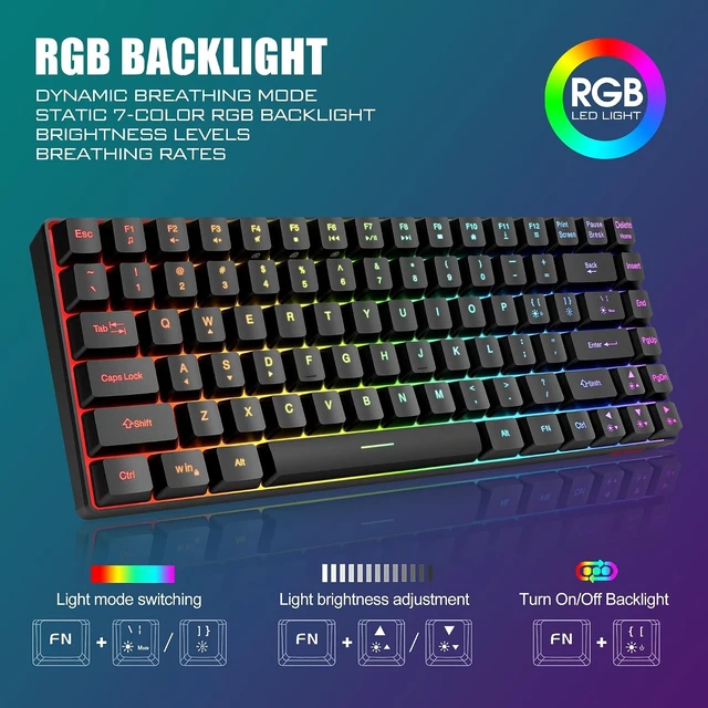 Alt view image 9 of 12 - RedThunder K84 Wireless Keyboard and Mouse Combo, Rainbow Backlit Rechargeable Battery, 75% Layout TKL Ultra Compact Gaming Keyboard & Lightweight 3200 DPI Honeycomb Optical Mouse (Black)