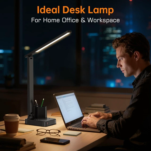 Alt view image 9 of 14 - cozoo LED Desk Lamps for Home Office, Modern Dimmable Eye Cariing Desk Light with USB Charging Ports AC Outlet, Pen Holder,Touch/Memory/Timer, Kids Small Table Lamp for Reading, Bedroom, Study, Craft