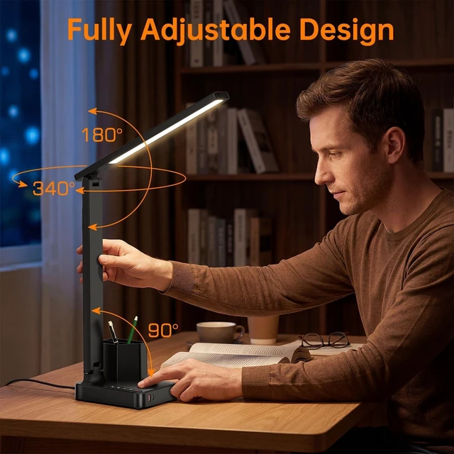 Alt view image 13 of 14 - cozoo LED Desk Lamps for Home Office, Modern Dimmable Eye Cariing Desk Light with USB Charging Ports AC Outlet, Pen Holder,Touch/Memory/Timer, Kids Small Table Lamp for Reading, Bedroom, Study, Craft