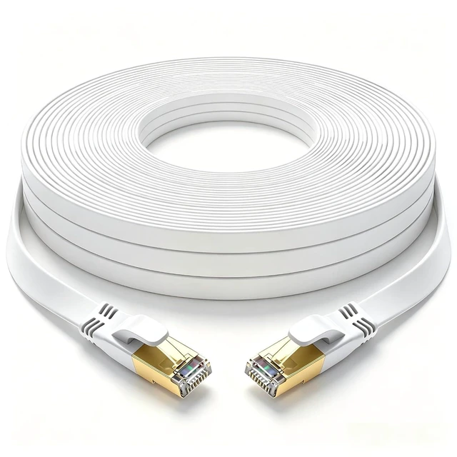 Alt view image 8 of 14 - Cat 8 Ethernet Cable 100 FT, Outdoor&Indoor High Speed Heavy Duty Network LAN Internet Cable,SFTP Gold Plated RJ45 40Gbps 2000Mhz Patch Cord, for Modem/Router/Gaming,Faster Than Cat7/Cat6/Cat5-White
