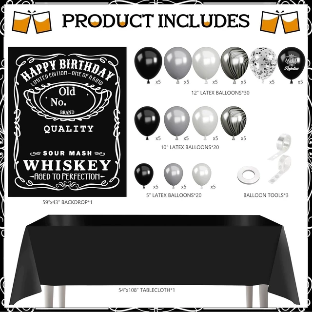 Alt view image 10 of 14 - Whiskey Birthday Decorations for Men Aged to Perfection Birthday Party Supplies with Backdrop Tablecloth Whiskey Bar Banner Balloon Garland Poster for Men Adult Beer Party Decor