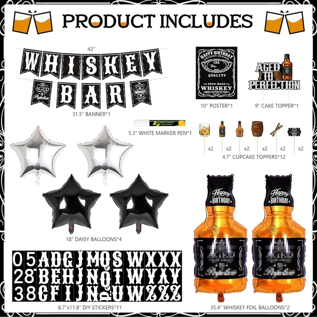 Alt view image 9 of 14 - Whiskey Birthday Decorations for Men Aged to Perfection Birthday Party Supplies with Backdrop Tablecloth Whiskey Bar Banner Balloon Garland Poster for Men Adult Beer Party Decor
