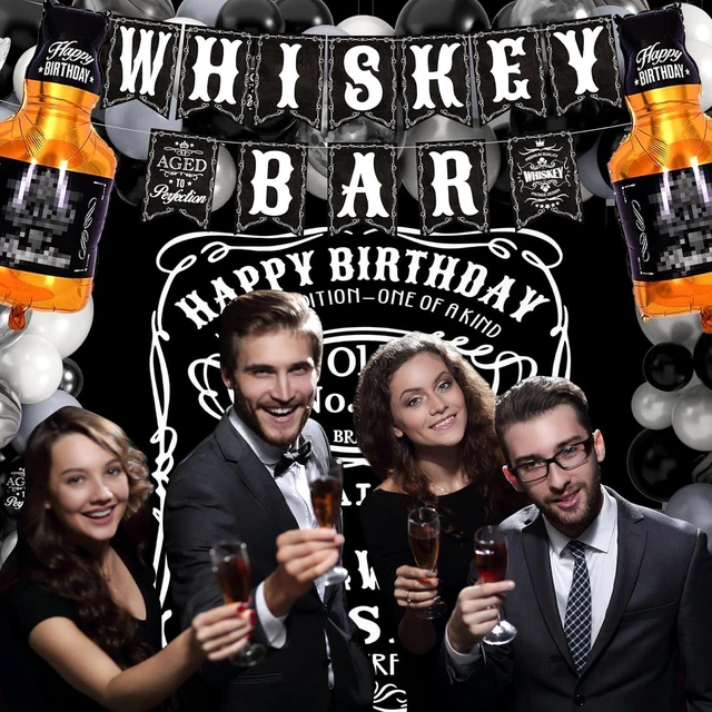 Alt view image 13 of 14 - Whiskey Birthday Decorations for Men Aged to Perfection Birthday Party Supplies with Backdrop Tablecloth Whiskey Bar Banner Balloon Garland Poster for Men Adult Beer Party Decor