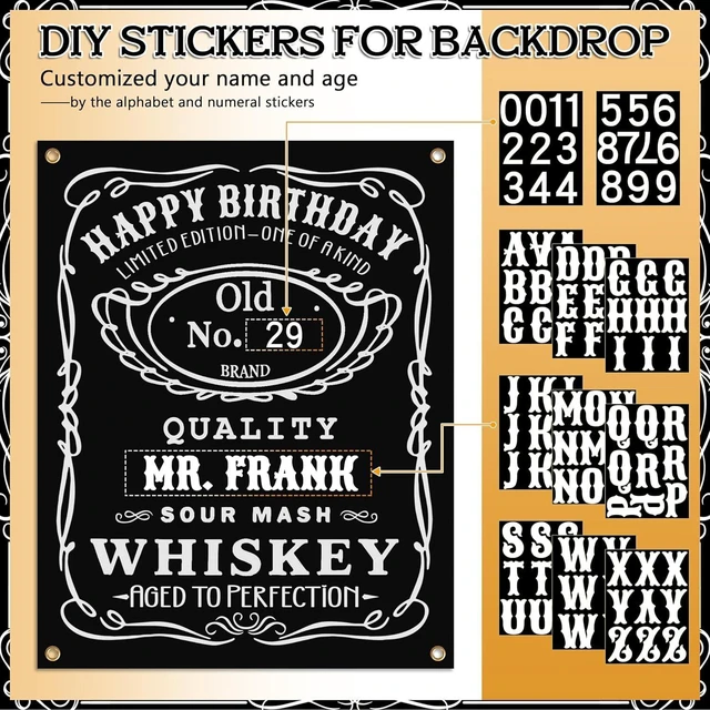 Alt view image 11 of 14 - Whiskey Birthday Decorations for Men Aged to Perfection Birthday Party Supplies with Backdrop Tablecloth Whiskey Bar Banner Balloon Garland Poster for Men Adult Beer Party Decor