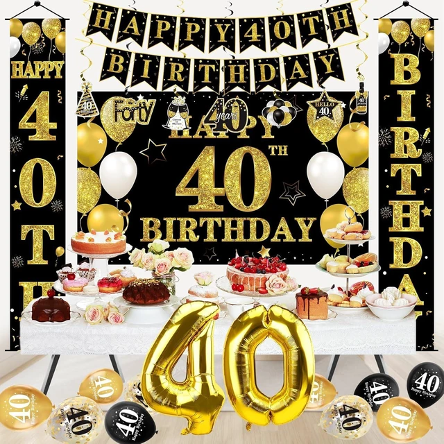 Alt view image 11 of 12 - 32Pcs 40th Birthday Decorations Kit for Men Women, Black Gold Happy 40 Birthday Banner Balloons Hanging Swirls Kit Party Supplies, Forty Year Old Birthday Backdrop Props Sign Decor