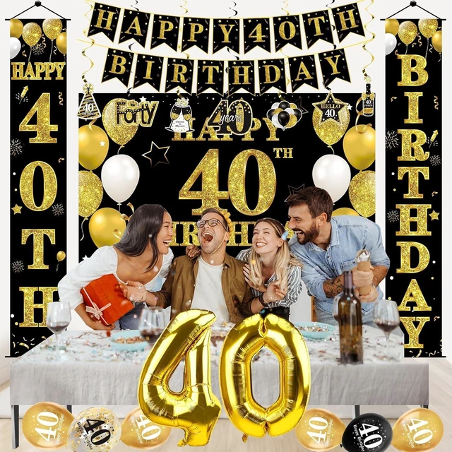 Alt view image 12 of 12 - 32Pcs 40th Birthday Decorations Kit for Men Women, Black Gold Happy 40 Birthday Banner Balloons Hanging Swirls Kit Party Supplies, Forty Year Old Birthday Backdrop Props Sign Decor