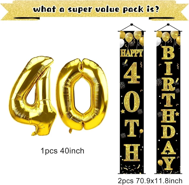 Alt view image 8 of 12 - 32Pcs 40th Birthday Decorations Kit for Men Women, Black Gold Happy 40 Birthday Banner Balloons Hanging Swirls Kit Party Supplies, Forty Year Old Birthday Backdrop Props Sign Decor