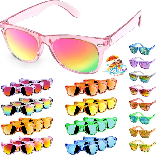 Alt view image 8 of 14 - 24 Pack Kids Sunglasses Bulk Party Favors - Goodie Bags Stuffers for Children Age 3-8,Boy Girl Neon Glasses with UV400 Protection,Birthday Classroom Graduation Gift,Pool Beach Party Supplies