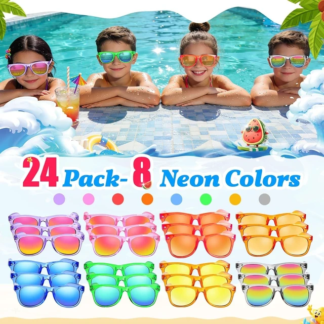 Alt view image 9 of 14 - 24 Pack Kids Sunglasses Bulk Party Favors - Goodie Bags Stuffers for Children Age 3-8,Boy Girl Neon Glasses with UV400 Protection,Birthday Classroom Graduation Gift,Pool Beach Party Supplies