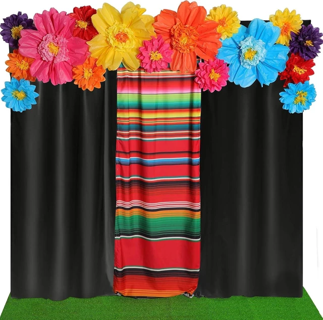 Alt view image 8 of 14 - Tingjoo 19 Pcs Mexican Fiesta Decorations Set Mexican Paper Flowers Polyester Backdrop Curtains Backdrop Fiesta Party Decorations Supplies Set for Cinco De Mayo Party Wedding Birthday(Black,Flower)