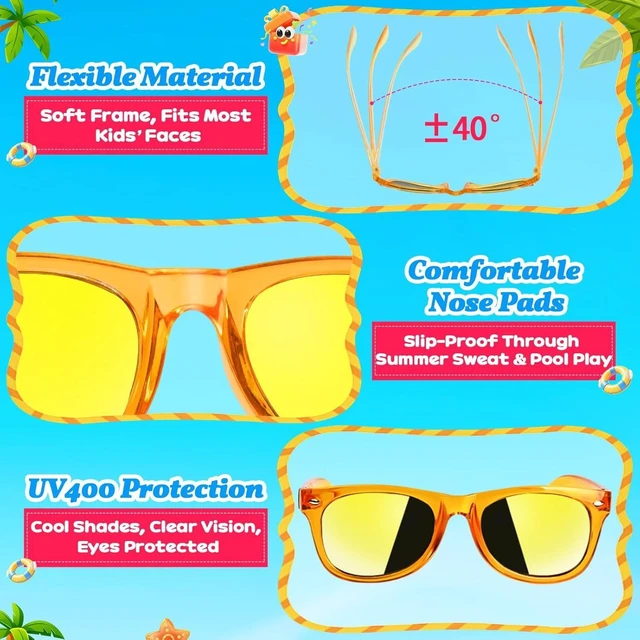 Alt view image 12 of 14 - 24 Pack Kids Sunglasses Bulk Party Favors - Goodie Bags Stuffers for Children Age 3-8,Boy Girl Neon Glasses with UV400 Protection,Birthday Classroom Graduation Gift,Pool Beach Party Supplies