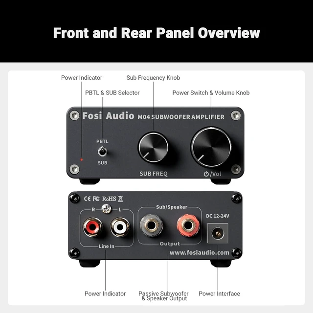 Alt view image 14 of 14 - Fosi Audio M04 Subwoofer Amplifier for Home Theater Mono Channel Digital Class D Integrated Power Amp for Passive Speakers Subwoofer