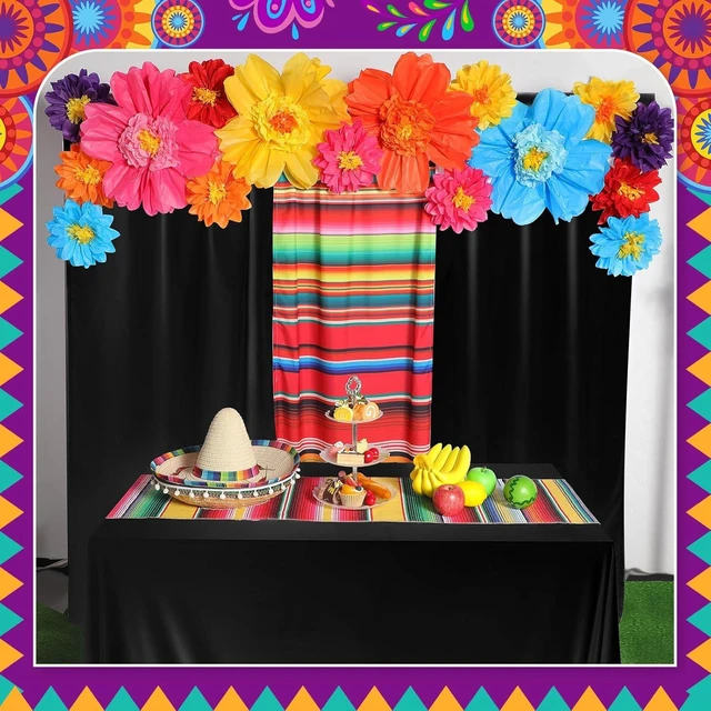 Alt view image 12 of 14 - Tingjoo 19 Pcs Mexican Fiesta Decorations Set Mexican Paper Flowers Polyester Backdrop Curtains Backdrop Fiesta Party Decorations Supplies Set for Cinco De Mayo Party Wedding Birthday(Black,Flower)