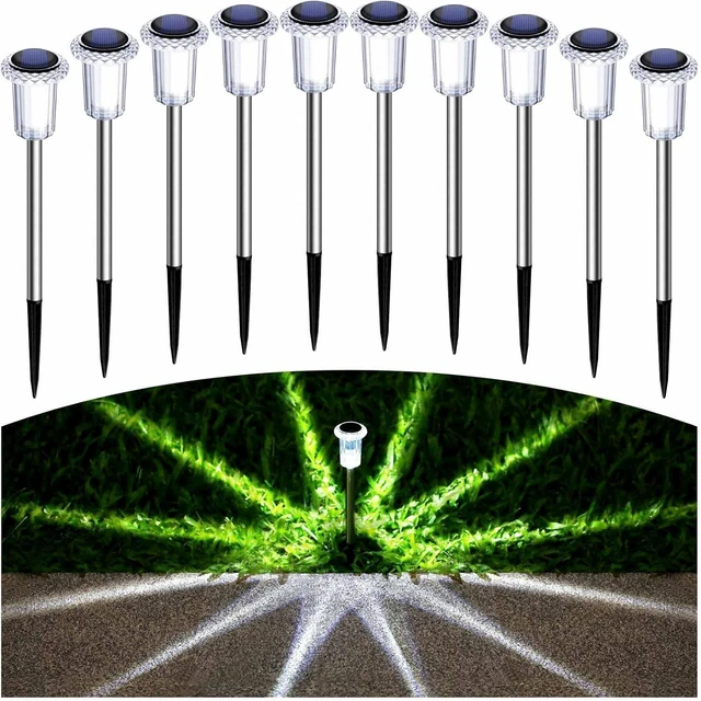 Alt view image 14 of 14 - 15 Pack Solar Pathway Lights Solar Lights Outdoor, Led Waterproof Yard Walkway Lighting Stainless Steel Garden Stake for Outside, Path, Landscape, Driveway, Backyard (Cold White)