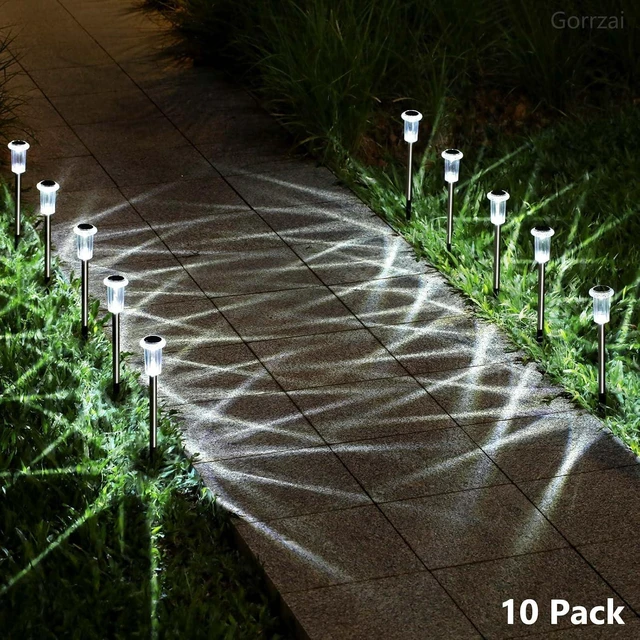 Alt view image 13 of 14 - 15 Pack Solar Pathway Lights Solar Lights Outdoor, Led Waterproof Yard Walkway Lighting Stainless Steel Garden Stake for Outside, Path, Landscape, Driveway, Backyard (Cold White)