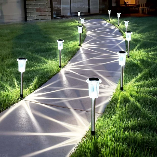 Alt view image 8 of 14 - 15 Pack Solar Pathway Lights Solar Lights Outdoor, Led Waterproof Yard Walkway Lighting Stainless Steel Garden Stake for Outside, Path, Landscape, Driveway, Backyard (Cold White)