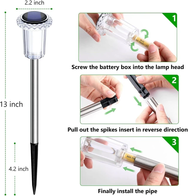 Alt view image 12 of 14 - 15 Pack Solar Pathway Lights Solar Lights Outdoor, Led Waterproof Yard Walkway Lighting Stainless Steel Garden Stake for Outside, Path, Landscape, Driveway, Backyard (Cold White)