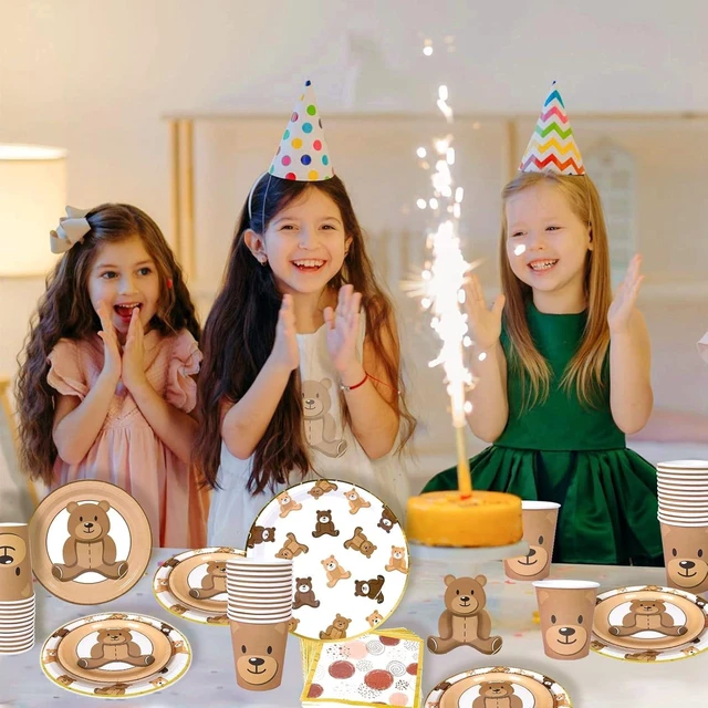 Alt view image 10 of 14 - Brown Teddy Bear Baby Shower Plates - Teddy Bear Paper Plates,Disposable Cups,Napkin with Firework Pattern in Golden Border for 24 Bear Theme Party Supplies ,Baby Shower Wedding Birthday Party