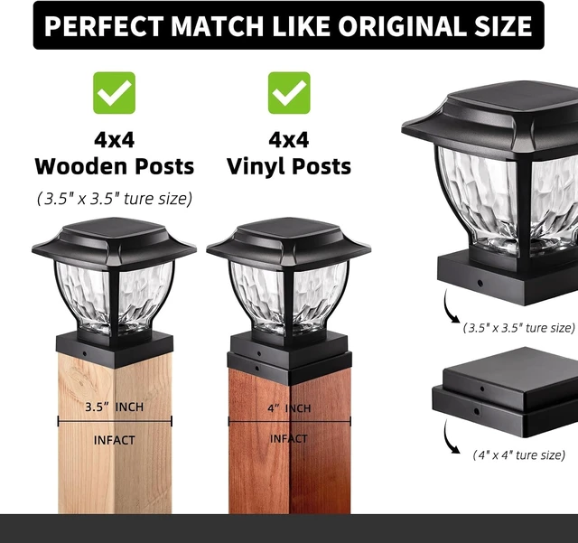 Alt view image 9 of 14 - Solar Post Cap Lights Outdoor, Glass Deck Fence Post Cap Light Solar Powered for 4x4 Vinyl/Wooden Posts, Solar Lamp Post Light with 2 Lighting Modes for Patio Garden, Bright Warm White (2 Pack)