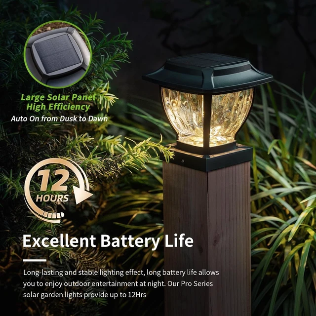 Alt view image 11 of 14 - Solar Post Cap Lights Outdoor, Glass Deck Fence Post Cap Light Solar Powered for 4x4 Vinyl/Wooden Posts, Solar Lamp Post Light with 2 Lighting Modes for Patio Garden, Bright Warm White (2 Pack)