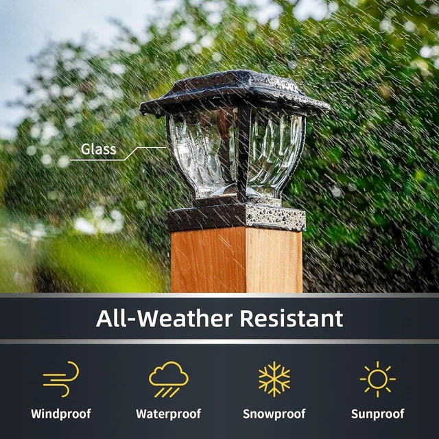 Alt view image 13 of 14 - Solar Post Cap Lights Outdoor, Glass Deck Fence Post Cap Light Solar Powered for 4x4 Vinyl/Wooden Posts, Solar Lamp Post Light with 2 Lighting Modes for Patio Garden, Bright Warm White (2 Pack)