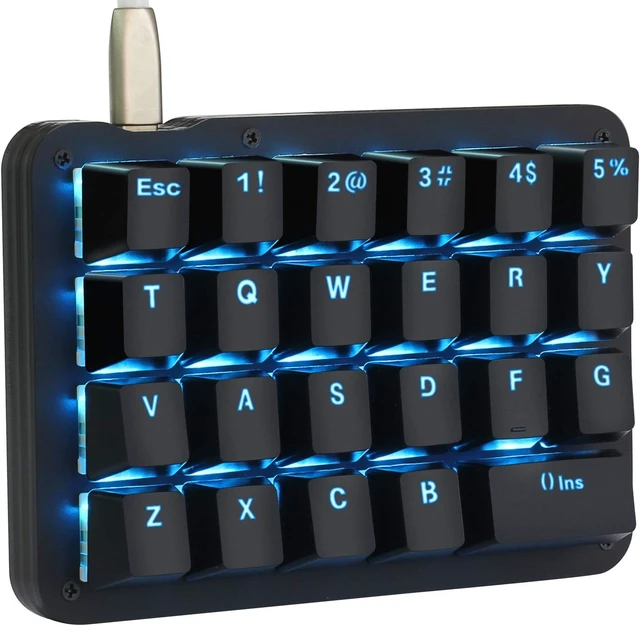 Alt view image 8 of 14 - Koolertron One Handed Macro Mechanical Keyboard, Blue LED Backlit Portable Mini One-Handed Mechanical Gaming Keypad 23 Fully Programmable Keys Red Switches (Blue Backlit/Red switches)