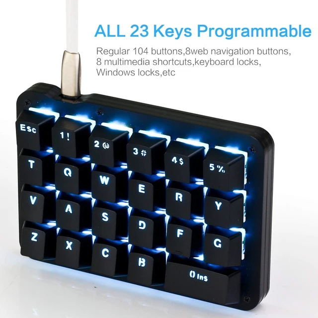 Alt view image 10 of 14 - Koolertron One Handed Macro Mechanical Keyboard, Blue LED Backlit Portable Mini One-Handed Mechanical Gaming Keypad 23 Fully Programmable Keys Red Switches (Blue Backlit/Red switches)