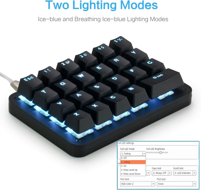 Alt view image 11 of 14 - Koolertron One Handed Macro Mechanical Keyboard, Blue LED Backlit Portable Mini One-Handed Mechanical Gaming Keypad 23 Fully Programmable Keys Red Switches (Blue Backlit/Red switches)