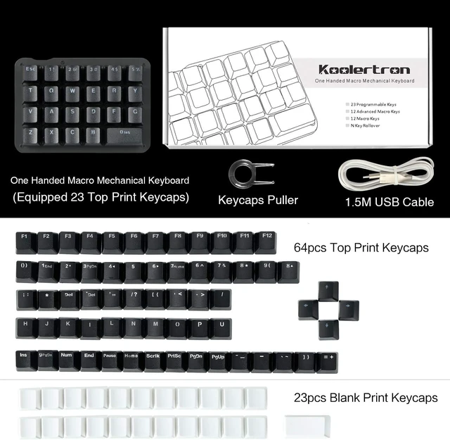 Alt view image 14 of 14 - Koolertron One Handed Macro Mechanical Keyboard, Blue LED Backlit Portable Mini One-Handed Mechanical Gaming Keypad 23 Fully Programmable Keys Red Switches (Blue Backlit/Red switches)